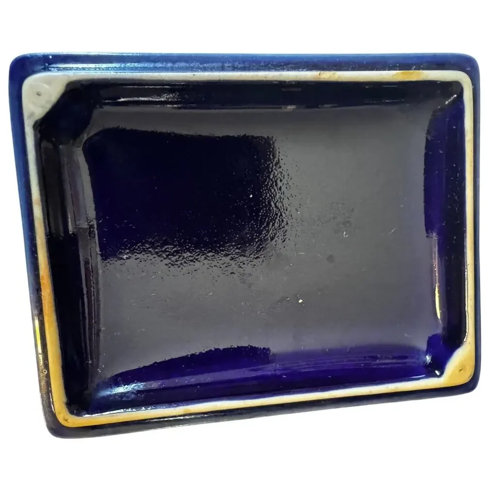 Empire Ware England Cobalt Blue Porcelain Trinket Vanity Box Gold Romantic Scene